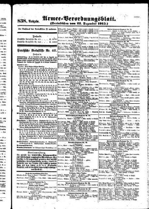 838. Ausgabe. Mittwoch, 22. Dezember 1915