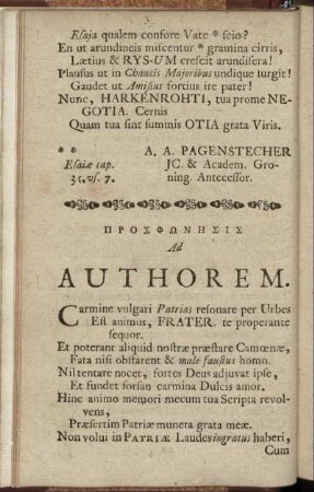 Προσφωνησισ Ad Authorem.