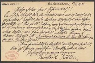 Brief an Ludwig Strecker  und B. Schott's Söhne : 29.07.1903
