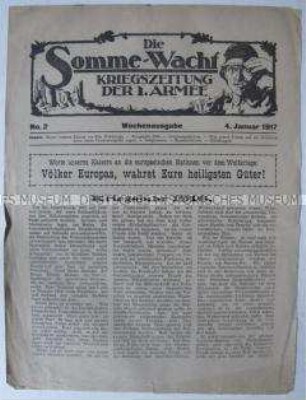 Kriegszeitung der 1. Armee "Die Somme-Wacht" mit einer Bilanz des Kriegsjahres 1916