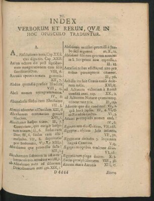 Index Verborum Et Rerum, Quae In Hoc Opusculo Traduntur.
