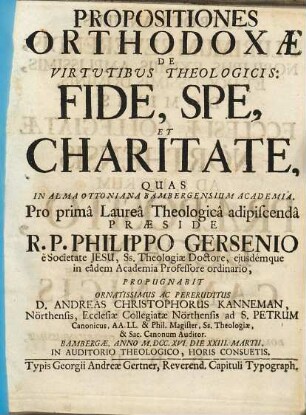 Propositiones orthodoxae de virtutibus theologicis, fide, spe et charitate