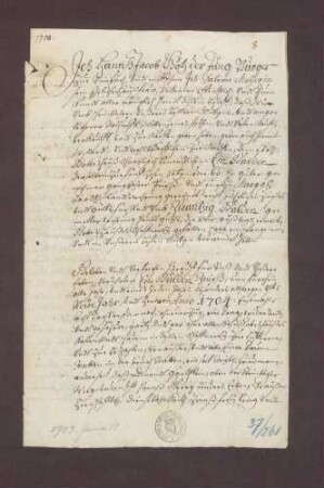 Schuldverschreibung von Hans Jakob Gött von Vimbuch gegen das Kloster Schwarzach