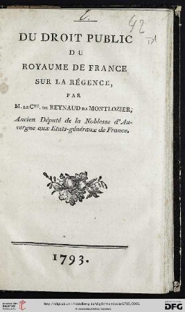 Du Droit Public Du Royaume De France Sur La Régence