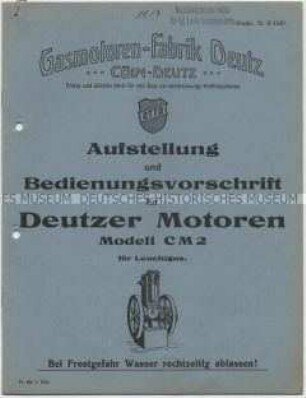 Aufstellung und Bedienungsvorschrift für Motoren