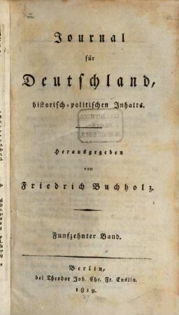 Journal für Deutschland, historisch-politischen Inhalts. 15. 1819