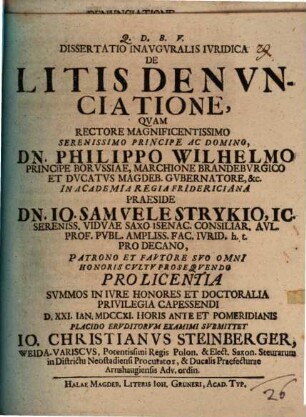Diss. inaug. iur. de litis denunciatione