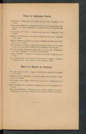 Obras de Guillermo Perrín [y] Miguel de Palacios