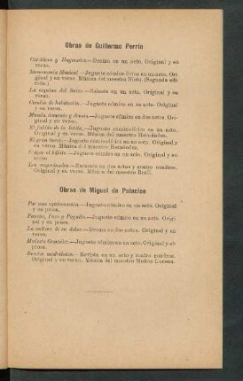 Obras de Guillermo Perrín [y] Miguel de Palacios