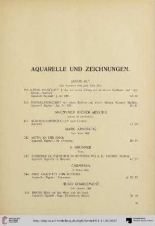 Aquarelle und Zeichnungen (Nr. 239-308)