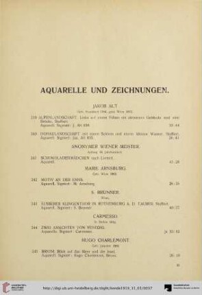 Aquarelle und Zeichnungen (Nr. 239-308)