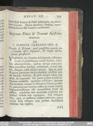 Incipiunt Plinii & Traiani Epistolae mutuae.