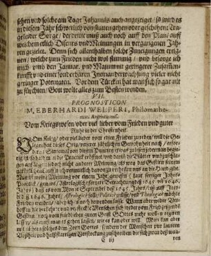 VII. Prognosticon. Vom Kriegswesen/ oder viel lieber vom Frieden und guter Ruhe in der Christenheit