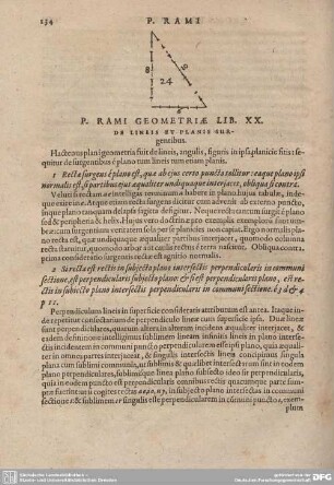 P. Rami Geometriae Lib. XX. De Lineis et Planis Surgentibus.