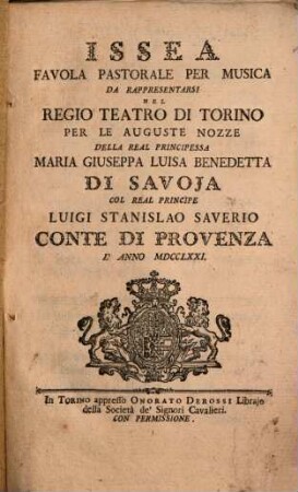 Issea : Favola pastorale per musica