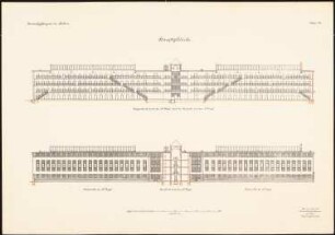 Zentralgefängnis, Mühlenweg, Stuhm Hauptgebäude: Längsschnitt und Querschnitt 1:150