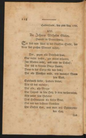 XXI. An Johann Wilhelm Gleim