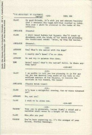 Englische Dialogliste (Auszug)