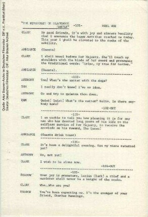 Englische Dialogliste (Auszug)