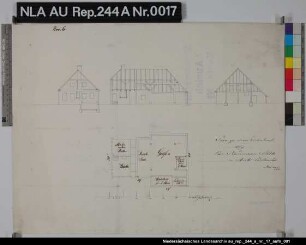 Längen- und Querprofil sowie ein Grundriß von einem Wohnhaus bei der BERDUMER Mühle Handzeichnung von Börner Papier Format 53,7x41,5 M 1:120