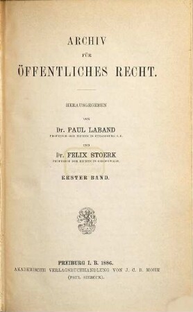 Archiv für öffentliches Recht. 1. 1886
