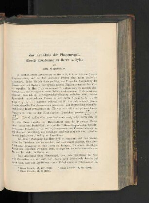 Zur Kenntnis der Phasenregel. (Zweite Erwiderung an Herrn A. Byk.)