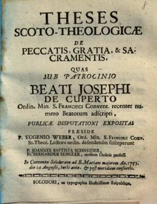 Theses Scoto-Theologicae De Peccatis, Gratia, & Sacramentis