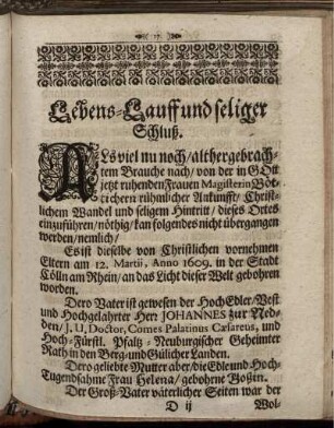 Lebens-Lauff und seliger Schluß.