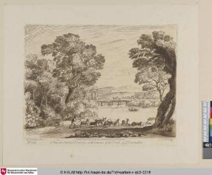 [Landschaft mit Fluss und Brücke, mit Herde und Hirten.]