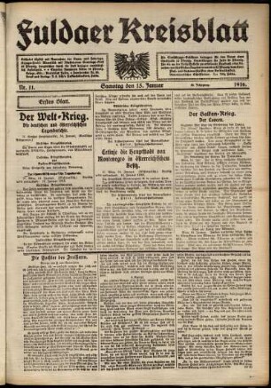 Erste Ausgabe vom Samstag, den 15. Januar 1916.