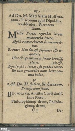 30. Ad Dn. M. Johan. Bechmanum, Praeceptorem suum