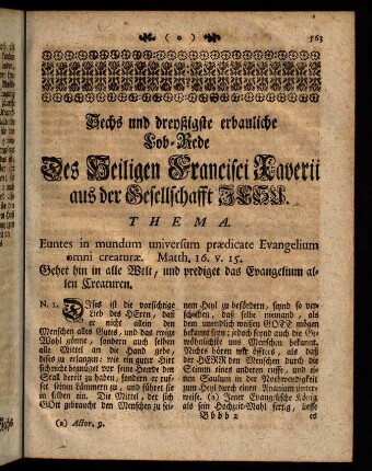 563-578, Sechs und dreyßihste erbauliche Lob-Rede Des Heiligen Francisci Xaverii aus der Gesellschafft JESU.