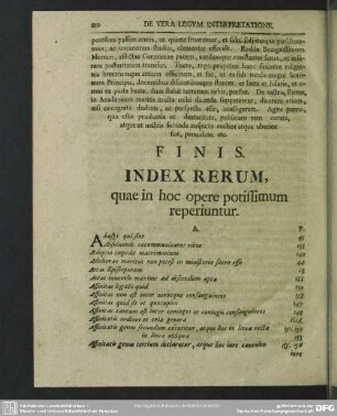 Index Rerum, quae in hoc opere potissimum reperiuntur