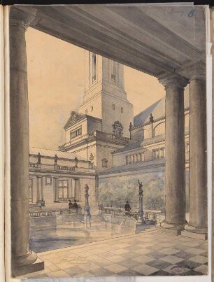 Volkstheater Schinkelwettbewerb 1892: Perspektivische Ansicht Blick in den Hof