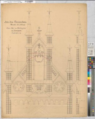 Hiltrup (Münster) Herz Jesu Missionshaus Oberteil des Mittelgiebels der Fassade (1897) 1 : 10 98 x 74 Zeichnung Franz Wucherpfennig, Architekt Nachlaß Wucherpfennig