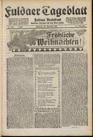 Erste Ausgabe vom Samstag, den 24. Dezember 1921.