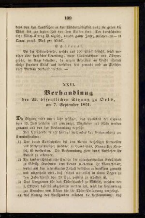XXVI. Verhandlung der 22. öffentlichen Sitzung zu Oels, am 7. September 1851.