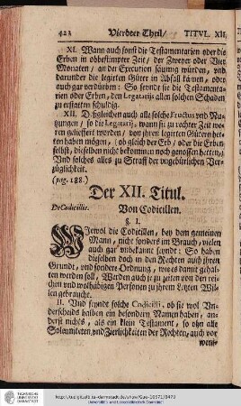 Der XII. Titul. Von Codicillen