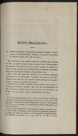 Revista Bibliografica - [1] Revista da exposição anthropológica brazileira