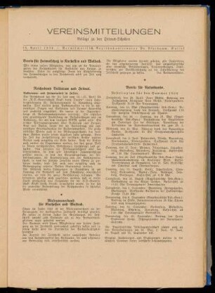 Vereinsmitteilungen 15. April 1934