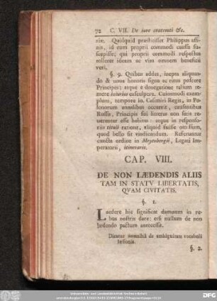 Cap. VIII. De Non Laedendis Aliis Tam In Statu Libertatis, Quam Civitatis.