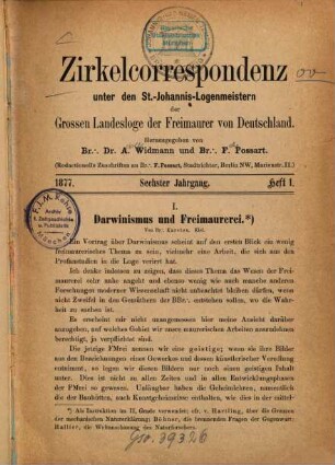 Zirkelcorrespondenz unter den Johannis-Logenmeistern der Grossen Landesloge der Freimaurer von Deutschland, 6. 1877
