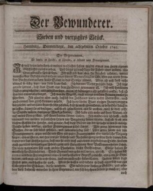 Sieben und vierzigstes Stück. Hamburg, Donnerstags, den achtzehnten October 1742.