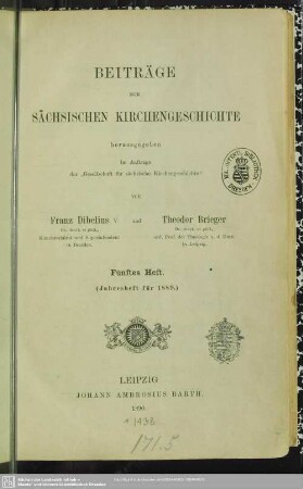 5.1890: Beiträge zur sächsischen Kirchengeschichte