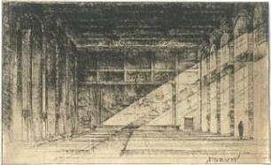 Gsaenger, Gustav; München; "FORUM", Deutsches Museum, Bibliothek - Innenraum (Perspektive)
