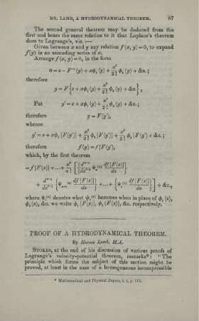 Proof of a hydrodynamical theorem.