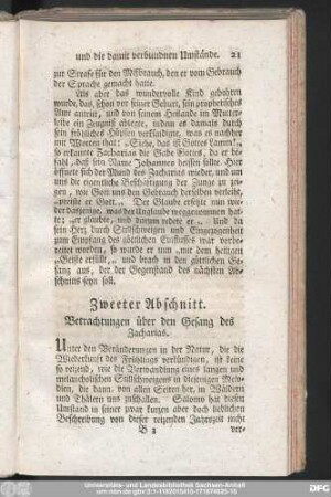 Zweeter Abschnitt. Betrachtungen über den Gesang des Zacharias.
