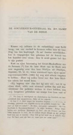 De gouverneur-generaal Mr. Bon. Sloet van de Beele