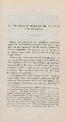 De gouverneur-generaal Mr. Bon. Sloet van de Beele