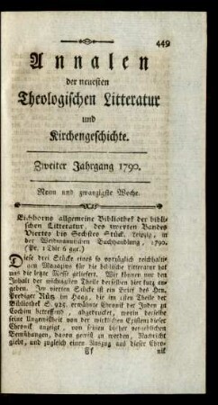 Neun und zwanzigste Woche